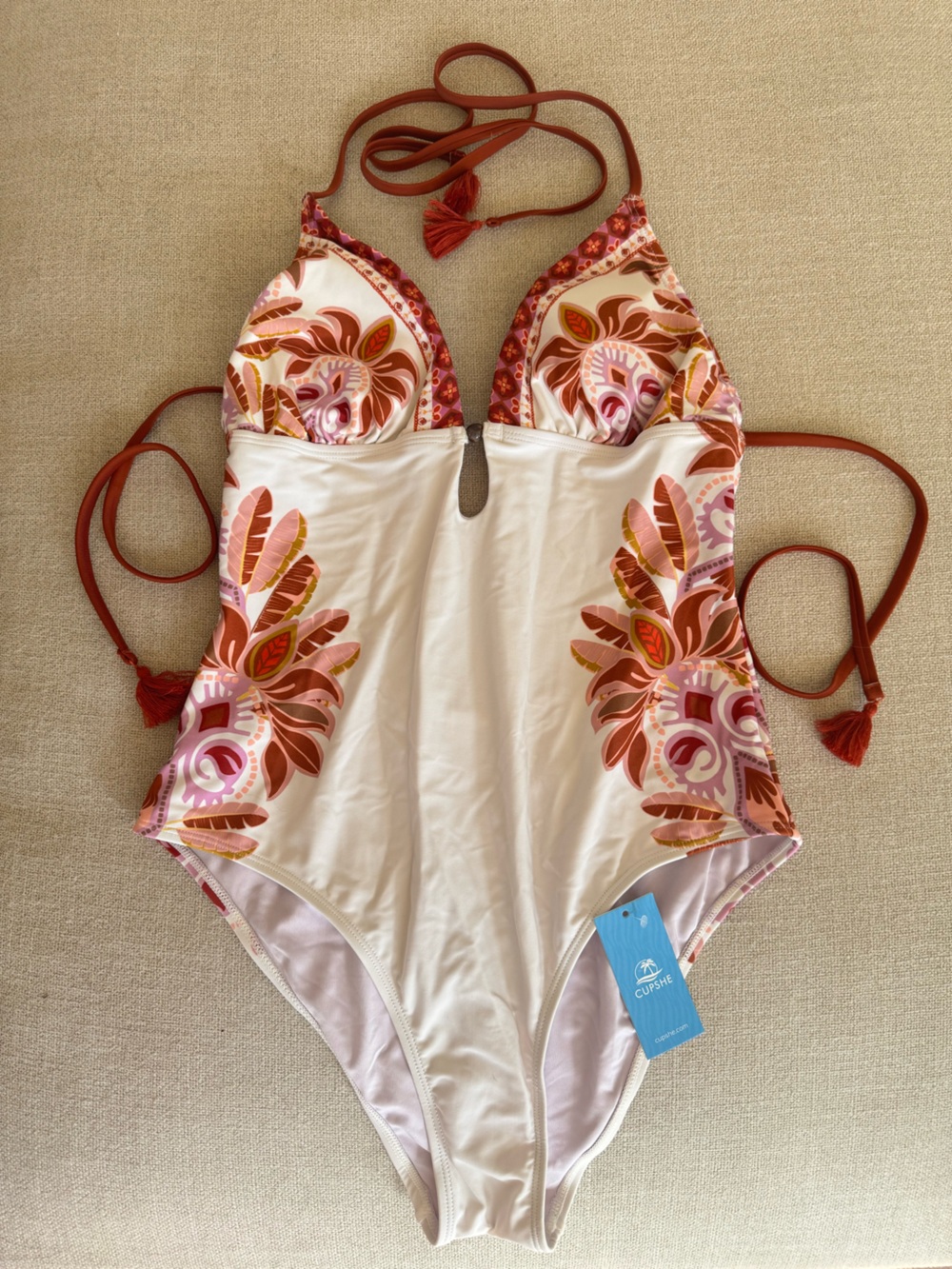 Women’s CupShe White One-Piece Tie-Back Swimsuit